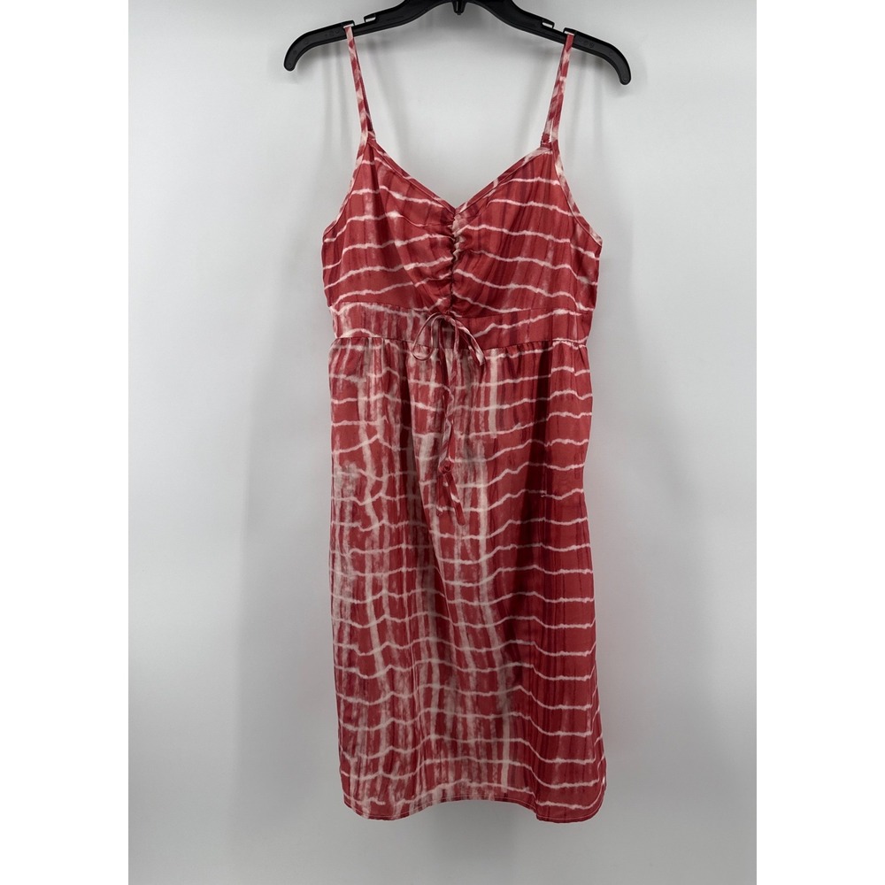 Cupshe Red White Tie Dye Grid Mini Dress Ruched V-Neck Adjustable Straps Size M